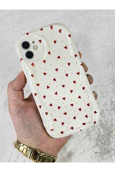 Vip Case iPhone 12 - Rugged Shock Absorbing Camera Protruding Tiny Heart Pattern Mock Case