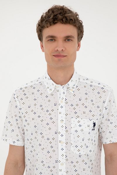 U.S. Polo Assn. Мъжка риза с къс ръкав в екрю - 50283805-VR019