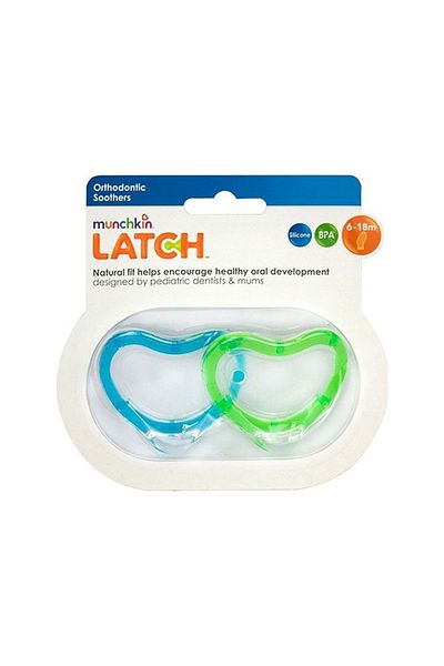 Munchkin Munchkin Latch Orthodontic Baby Pacifier Set 2 Pieces Green and Blue