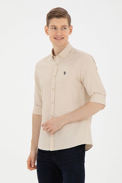 U.S. Polo Assn. Ανδρικό μακρυμάνικο πουκάμισο Camel Basic 50288629 -VR015