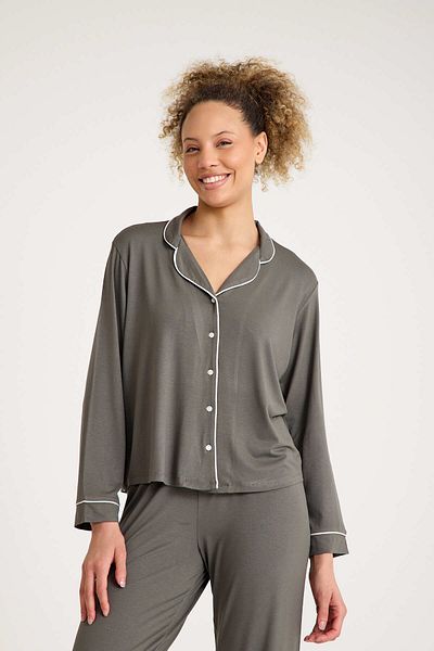 No52 HomeWear Set de pijamale pentru femei, 100% bumbac, culoare militară afumată, calitate premium