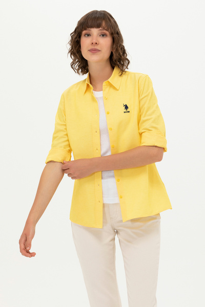 U.S. Polo Assn. Cămașă de bază galbenă cu mânecă lungă pentru femei 50262887-...