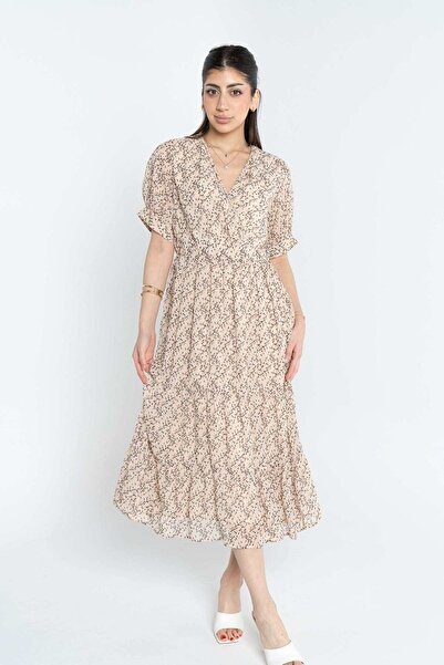 mica Waist-Tied Midi Dress with Half Sleeves