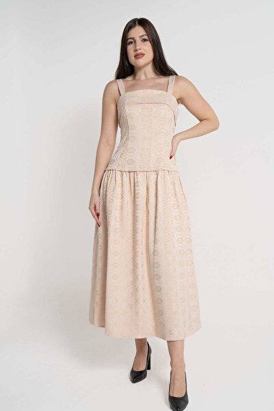 mica فستان ميدي بدون أكمام وأشرطة عريضة