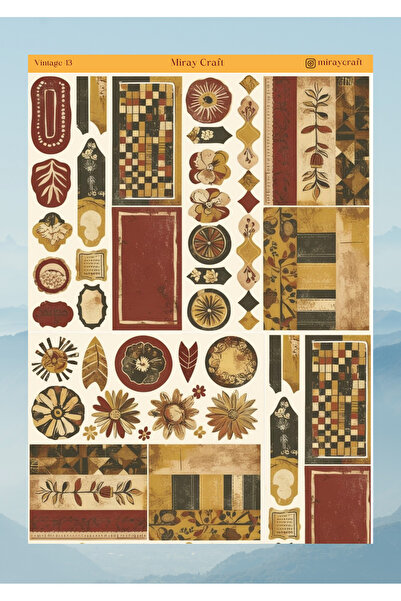 MirayDesign AUTOCOLANT/ALBUM DE COLETAȚI CU TEMĂ VINTAGE, 12*17 CM, PENTRU BULLET JOURNAL, PLANIFICATOR, AGENDĂ, CADER