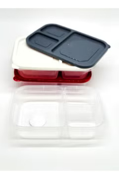 Qlüx Plastic Square Divided Food Container 3 Pcs Set 24X15,2X5,3 CM