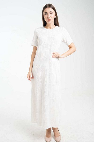 mica Long Dress with Embroidery and Short Sleeves for Women