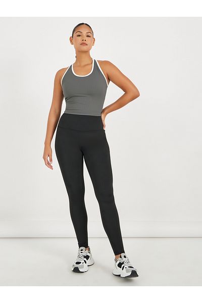Styli Ribbed Racerback Longline Sports Bra with Contrast Piping