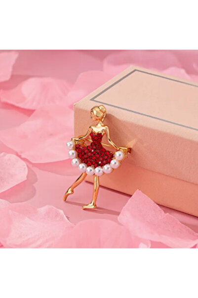 MAURA LIYUZA Kırmızı Elbiseli Balerin Broş - 4.5 cm x 2.7 cm