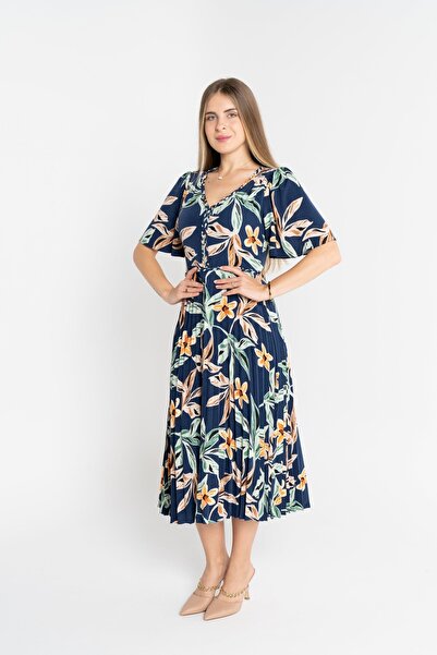 mica فستان ميدي مفتوح الظهر بأكمام قصيرة