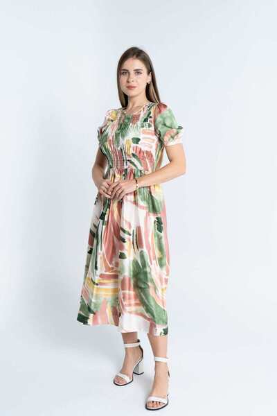 mica فستان ميدي ملون ملائم بأكمام قصيرة