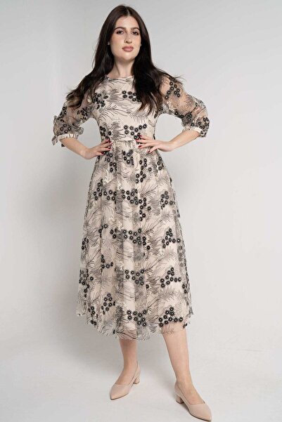 mica فستان ميدي بأكمام 3/4 للنساء