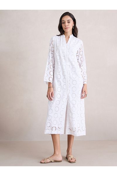 Styli Cotton Schiffli Shirt Midi Dress