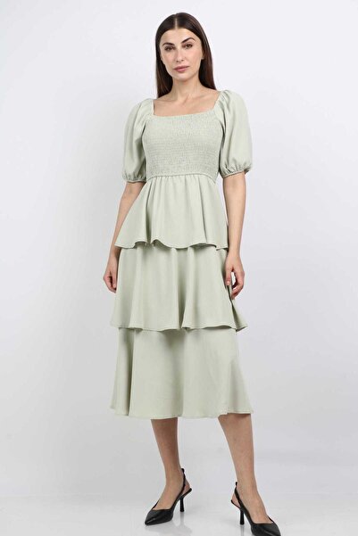 mica Ruffled Midi Dress with Short Sleeves