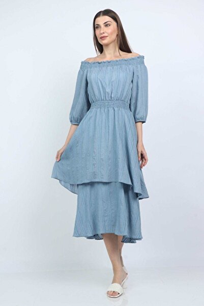 mica Off-Shoulder Midi Dress with Long Sleeves
