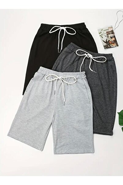 UYN SPORT 3 τεμάχια γκρι-ανθρακί-μαύρο άνετο σορτς από μαλακό ύφασμα με ελαστική μέση και τσέπες