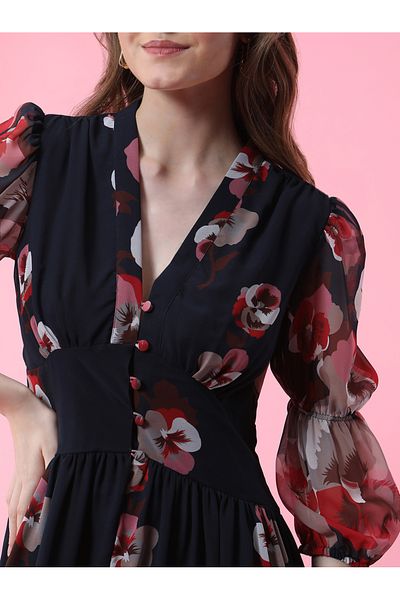 Mish By Styli Floral Print Asymmetric Hem Wrap Style Maxi Dress