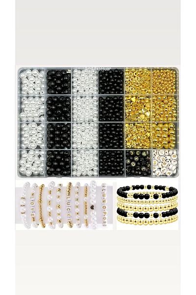 yiğit aksesuar Black and White Pearl Beads Letter Beads Spacer Kit Jewelry Making Supplies