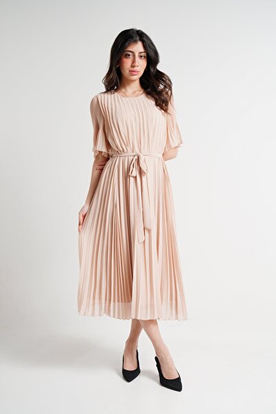 mica Short Sleeve Pleated Midi Dress for Women