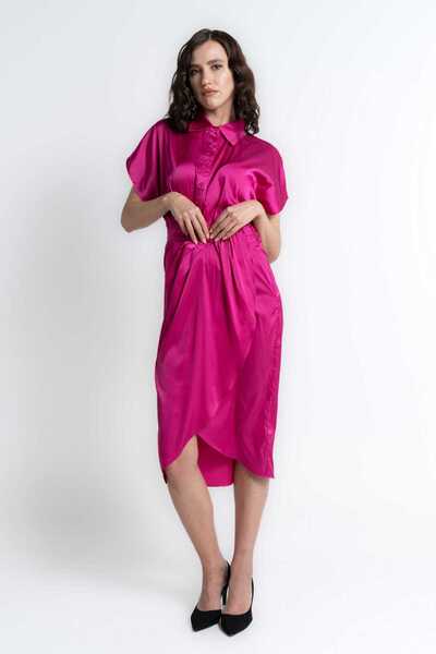 mica فستان ميدي بأكمام قصيرة مع لفافة بأزرار أمامية