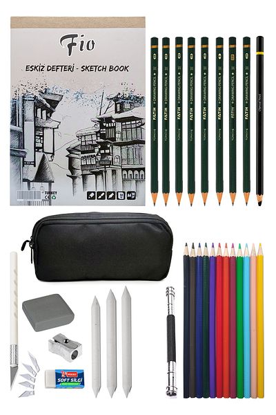 ACUTO Fio A4 Sketchbook Double Eyed Pen Holder Color 12 Sketch Set Charcoal Drawing Set