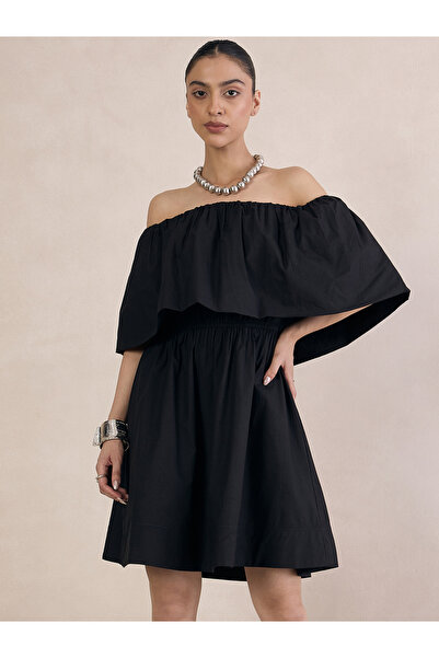 Styli Poplin Off Shoulder Neck A-Line Mini Dress