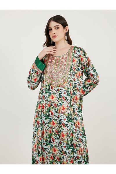 Maxim Creation By Styli All Over Print Kaftan Dress with Threadwork