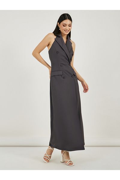 Styli Twill Sleeveless Blazer Maxi Dress with Flap Detail