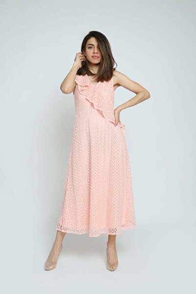 mica فستان ميدي بدون أكمام مع كشكشة على الصدر