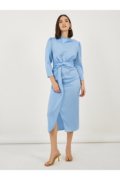 Styli فستان ميدي ضيق بتفاصيل فتحة أمامية وتفاصيل رباط