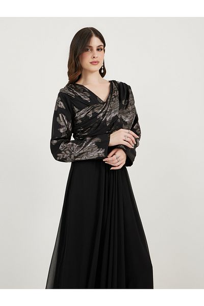 Maxim Creation By Styli Foil Panel Print Draped Maxi Dress