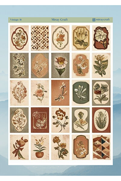 MirayDesign AUTOCOLANT/ALBUM DE COLETAȚI CU TEMĂ VINTAGE, 12*17 CM, PENTRU BULLET JOURNAL, PLANIFICATOR, AGENDĂ, CADER