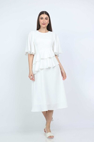 mica فستان ميدي على شكل فراشة بأكمام قصيرة مكشكشة