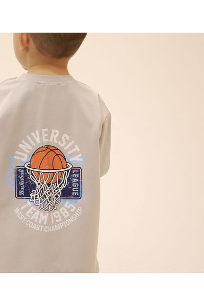 BALKABAĞI Boy's Basketball Set - Gray T-Shirt and Shorts (2-9 Years) Mtye0054