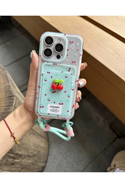 FİŞNEİLETİŞİM 16 PROMAX UYUMLU KİRAZ DESENLİ KREDİ KARTLIKLI BİLEK AKSESUARLI...