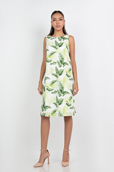 mica فستان ميدي بطبعة زهور ورقبة مربعة بدون أكمام