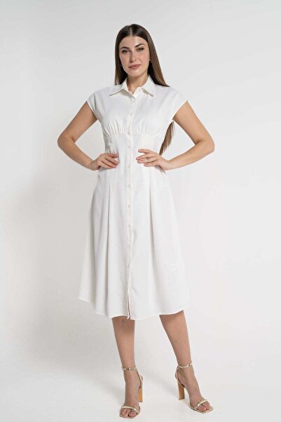 mica Short Sleeve Midi Dress with Front Buttons