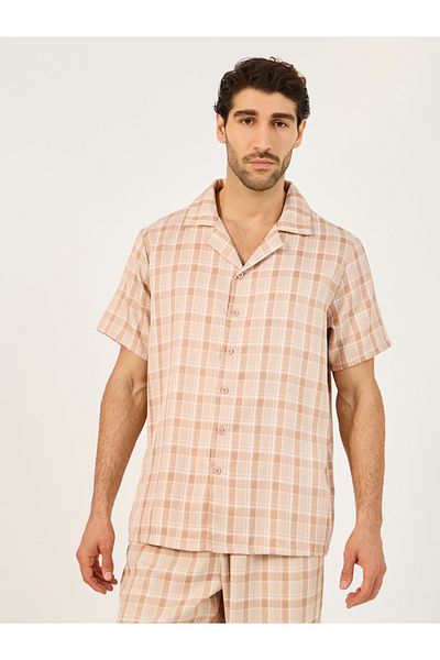 Styli Woven Checked Short Sleeve Shirt & Straight Pyjama Set