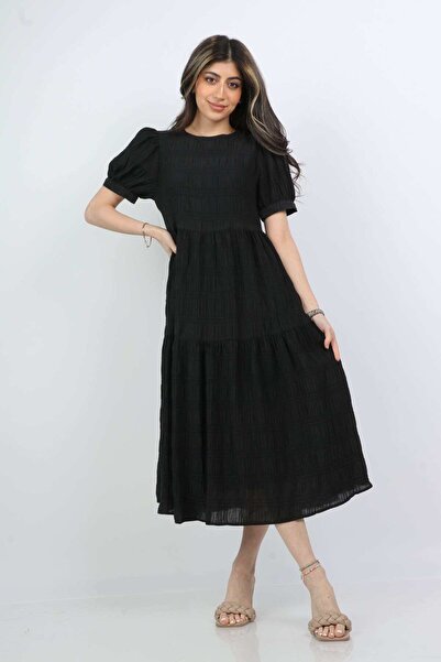 mica فستان ميدي واسع من الدانتيل بأكمام قصيرة