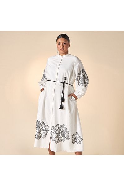 Ulla Popken FLOWER EMBRIODERY TIE UP DRESS