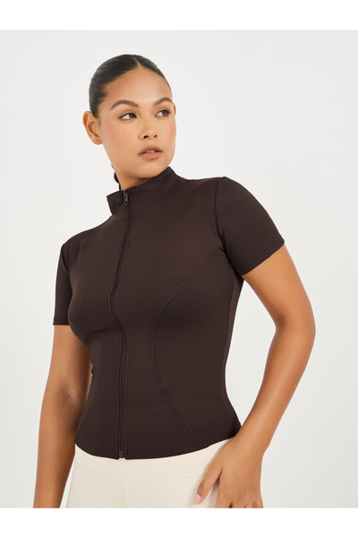 Styli Contour Seam Detail Short Sleeve Zip Up Jacket