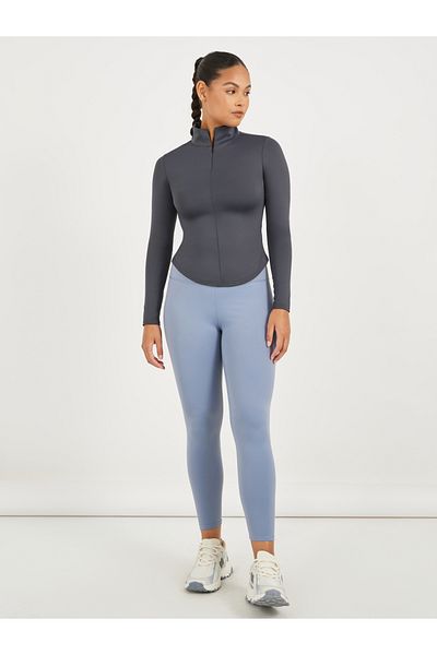 Styli Curved Hem Half Zip Long Sleeve Top