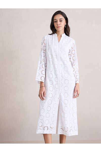 Styli Cotton Schiffli Shirt Midi Dress