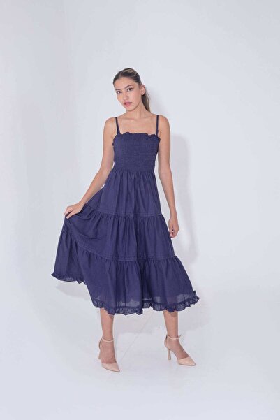 mica Midi Dress with Underneath Straps and Slim Fit