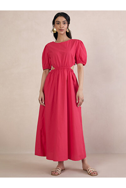 Styli Poplin Cut-Out Waist Detail A-Line Maxi Dress