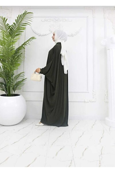 ECK MODA Women's Oversize Bat Sleeve Long Front Buttoned Lycra Sandy Fabric Necklace Detail Ferace