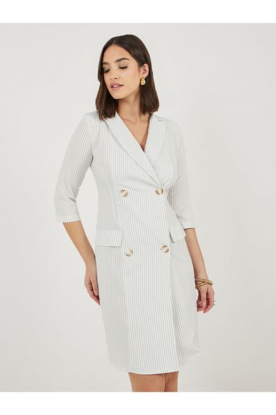 Styli Striped Double Breasted Blazer Knee Length Dress