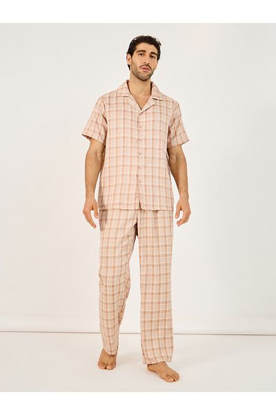Styli Woven Checked Short Sleeve Shirt & Straight Pyjama Set
