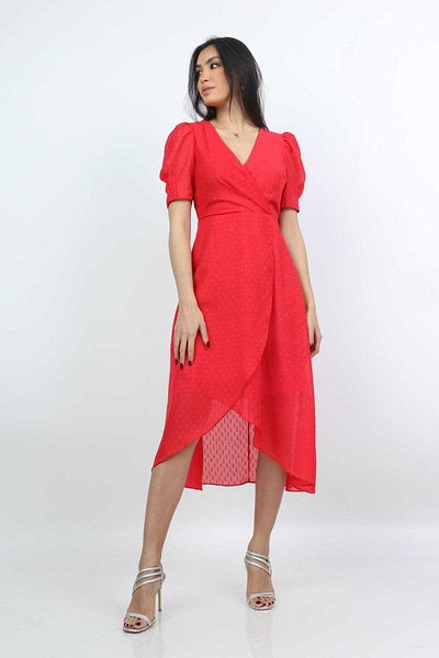 mica Midi Dress with Short Sleeves and a Wrap Seven Neckline