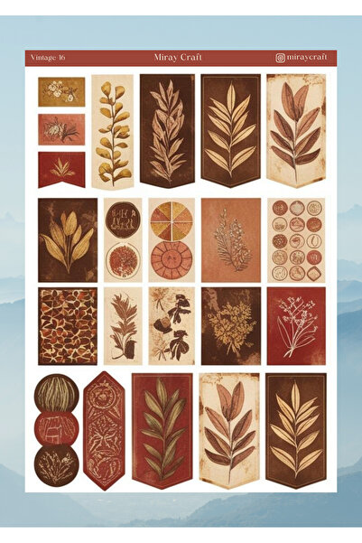 MirayDesign AUTOCOLANT/ALBUM DE COLETAȚI CU TEMĂ VINTAGE, 12*17 CM, PENTRU BULLET JOURNAL, PLANIFICATOR, AGENDĂ, CADER